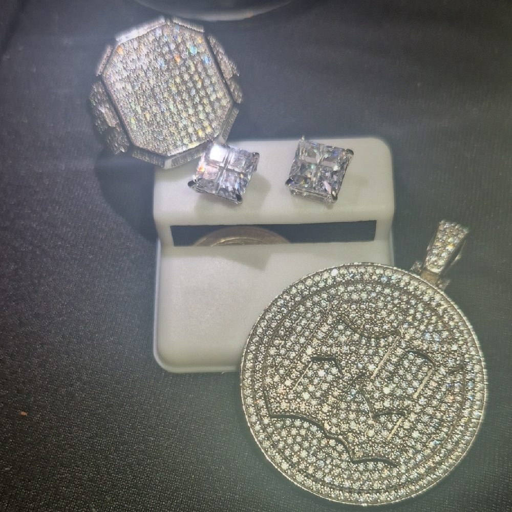 Silver Jewelry Set with Pendant, Ring, and Earrings